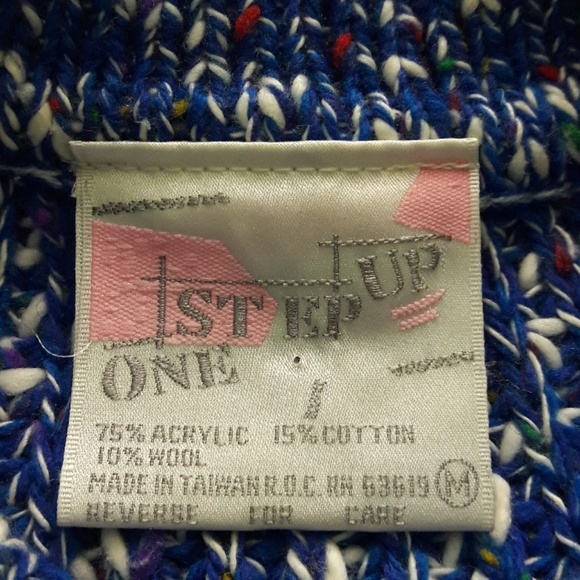 Vintage 80s Blue Marbled Sweater Mock neck Sz. M - Picture 4 of 7